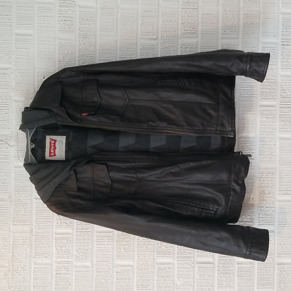 Levi's vegan leather bomber jacket with hood men's small
